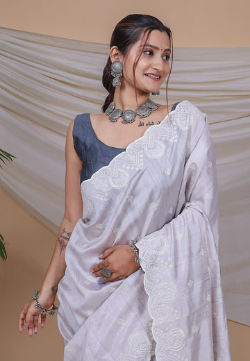 Beautiful Designer Pure Soft Silk Saree With kantha Thread Work