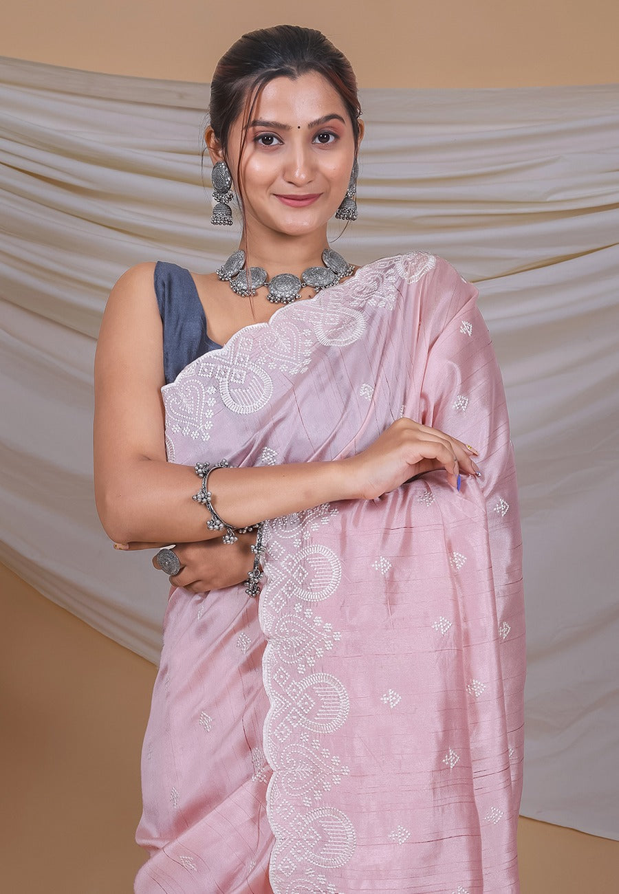Beautiful Designer Pure Soft Silk Saree With kantha Thread Work