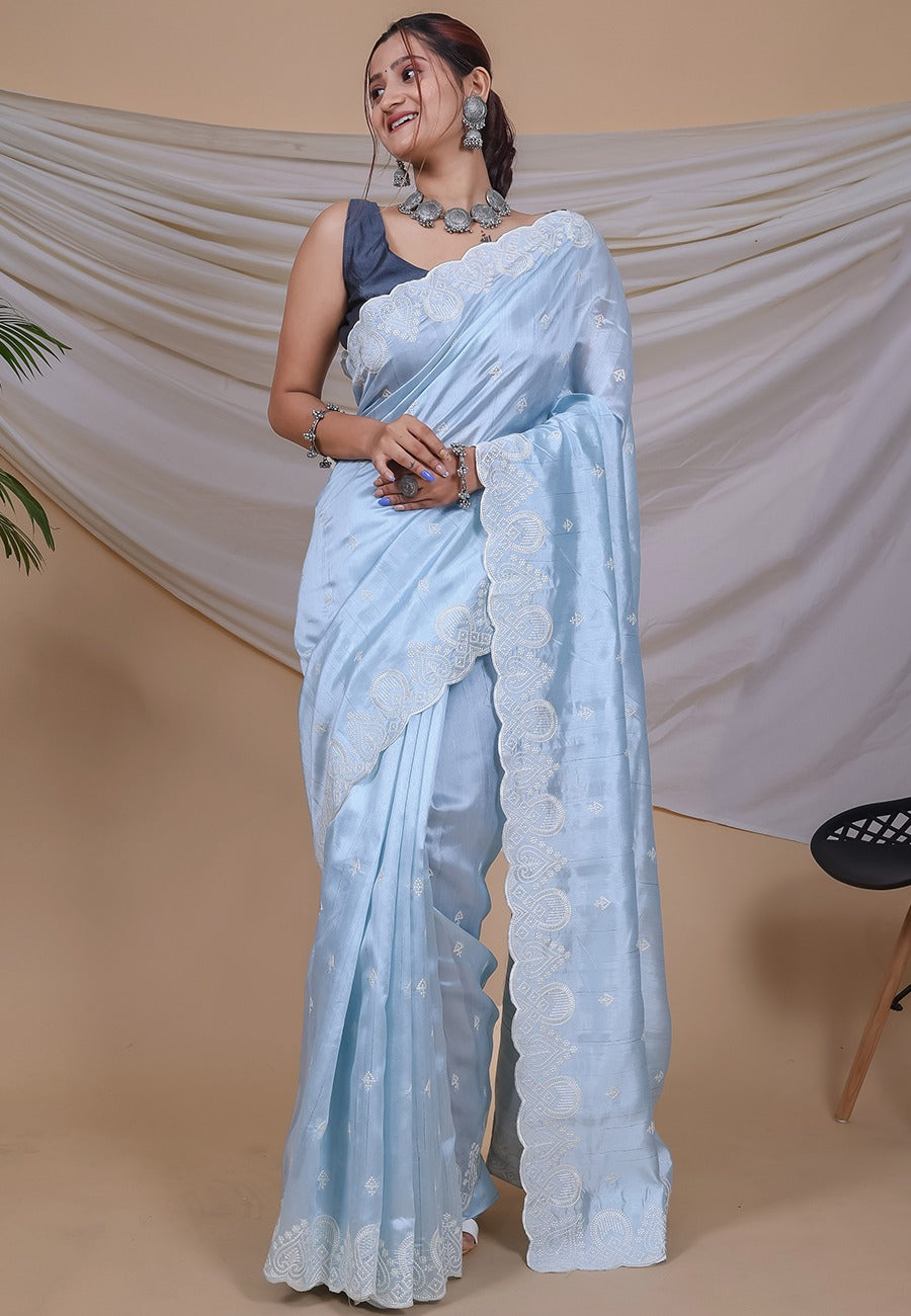 Beautiful Designer Pure Soft Silk Saree With kantha Thread Work