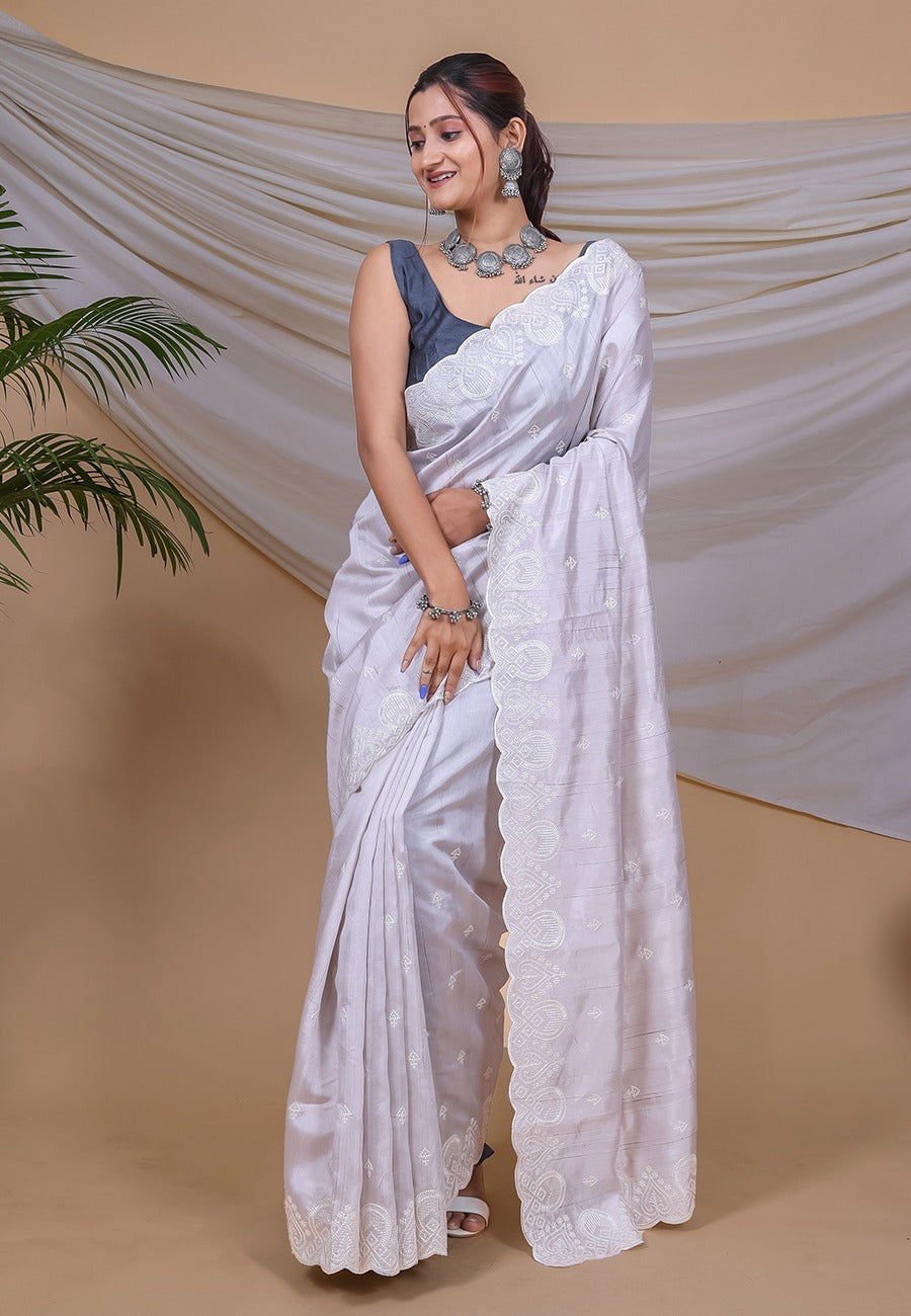 Beautiful Designer Pure Soft Silk Saree With kantha Thread Work