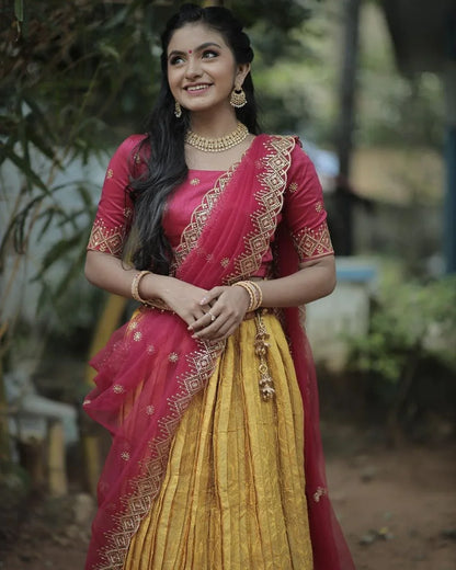 Beautiful Soft Banarasi Silk Half Saree &amp; Lehenga