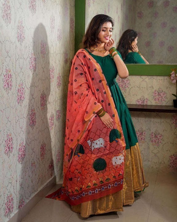 Beautiful Soft Banarasi Silk Half Saree & Lehenga