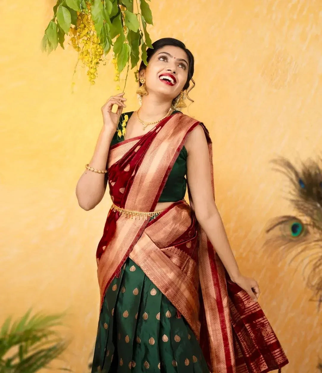 Beautiful Pure Silk Zari Half Saree &amp; Lehenga Set
