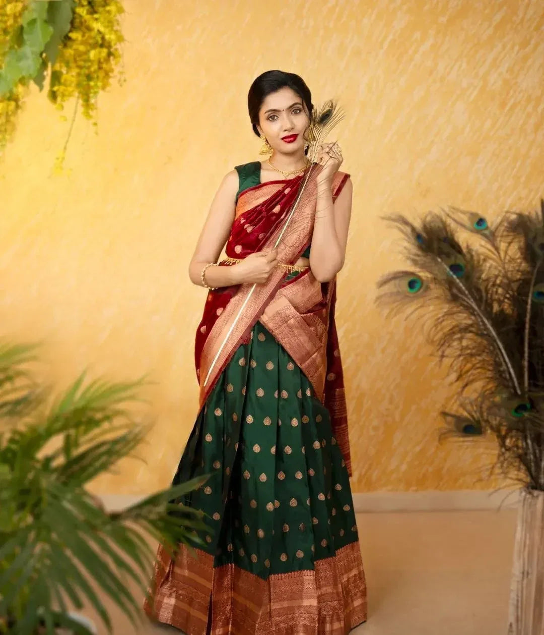 Beautiful Pure Silk Zari Half Saree &amp; Lehenga Set