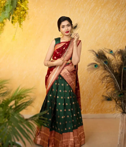Beautiful Pure Silk Zari Half Saree &amp; Lehenga Set