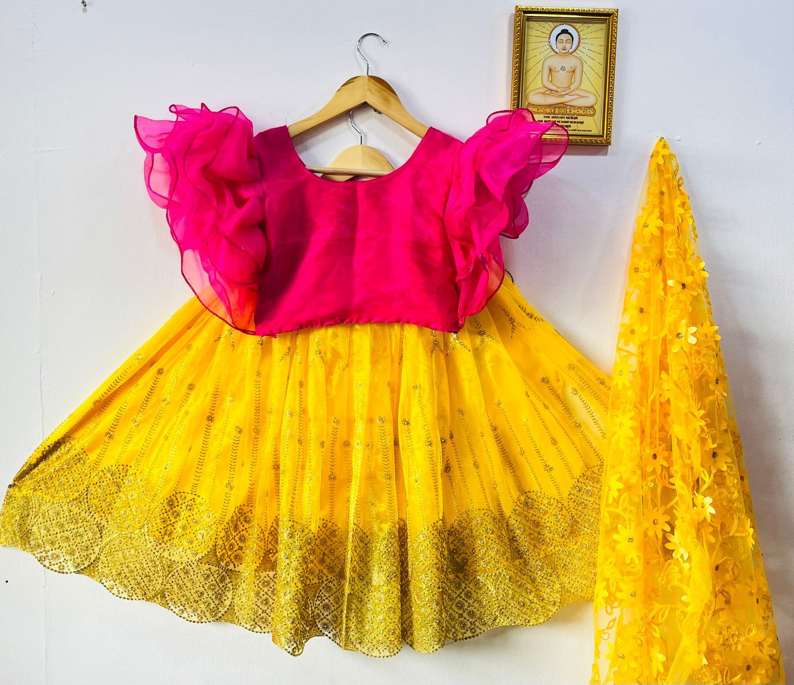 Kid's Beautiful Designer Soft Tissue Net Lehenga Choli