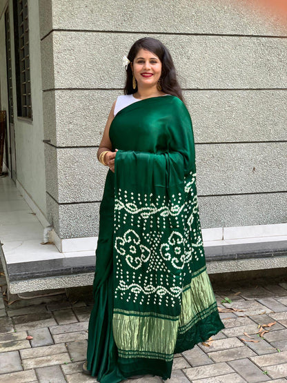 Beautiful Designer Pure Bandhej Gajji Soft Silk Lagdi Patta Saree