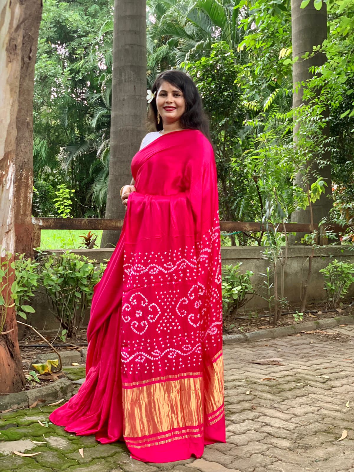 Beautiful Designer Pure Bandhej Gajji Soft Silk Lagdi Patta Saree