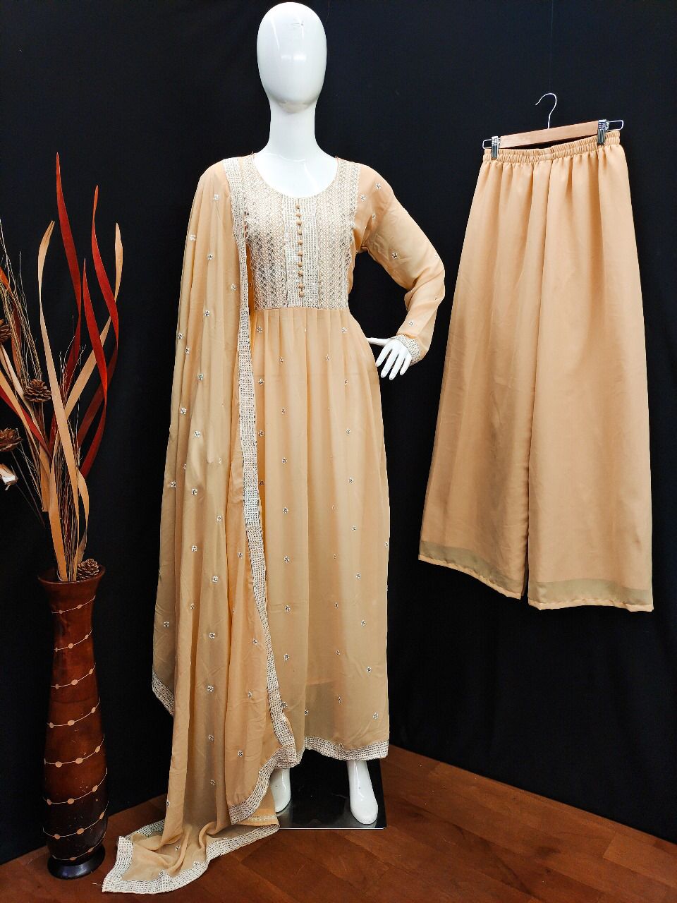 New Party Wear Readymade Heavy Georgette With Sequence Embroidery Work Sahara Suit Collection