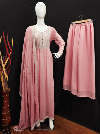 New Party Wear Readymade Heavy Georgette With Sequence Embroidery Work Sahara Suit Collection