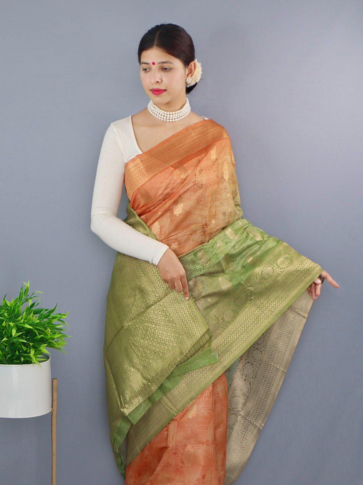 Beautiful Designer Party Wear Pure Chanderi Tilak Saree