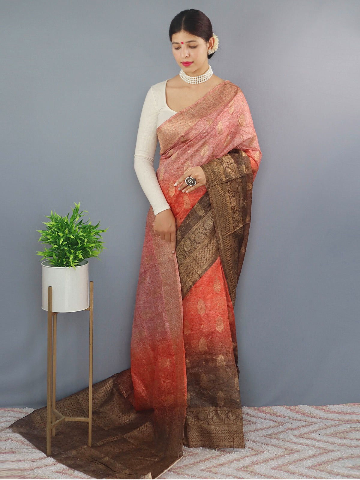 Beautiful Designer Party Wear Pure Chanderi Tilak Saree