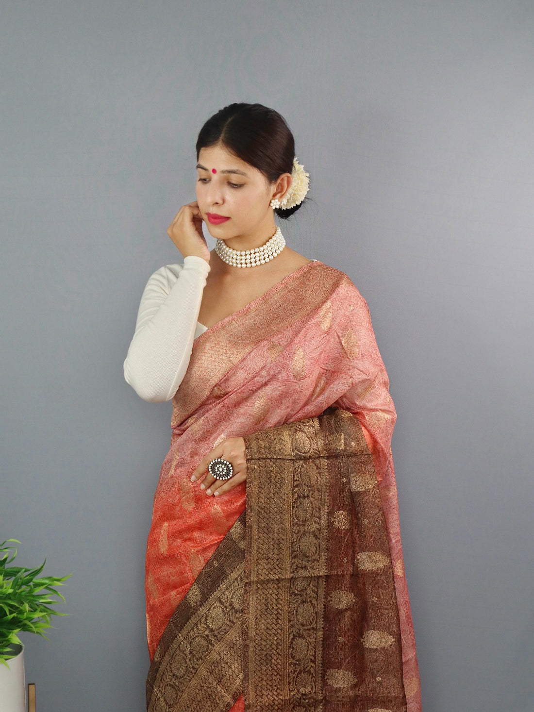 Beautiful Designer Party Wear Pure Chanderi Tilak Saree