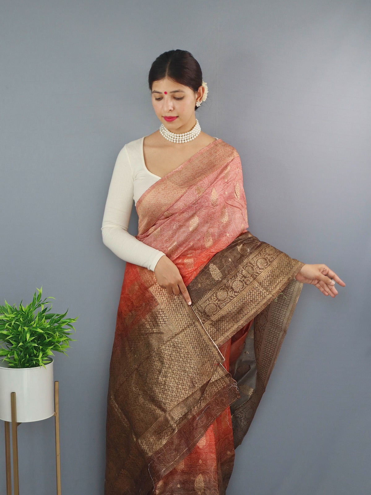 Beautiful Designer Party Wear Pure Chanderi Tilak Saree