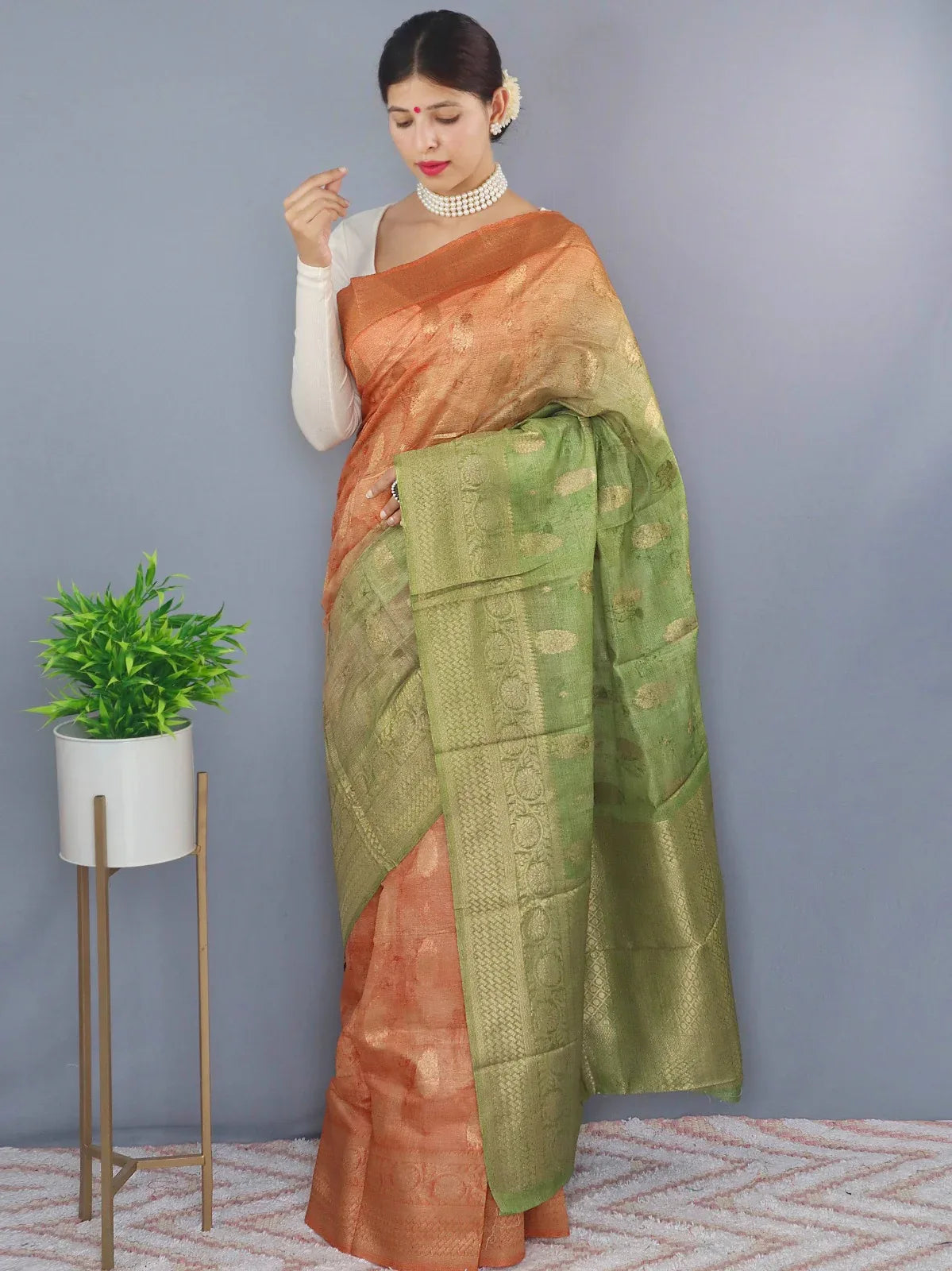 Beautiful Designer Party Wear Pure Chanderi Tilak Saree
