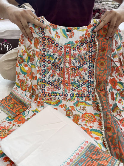 Beautiful Classical Pure Cotton Kurti With Pent With Duppata