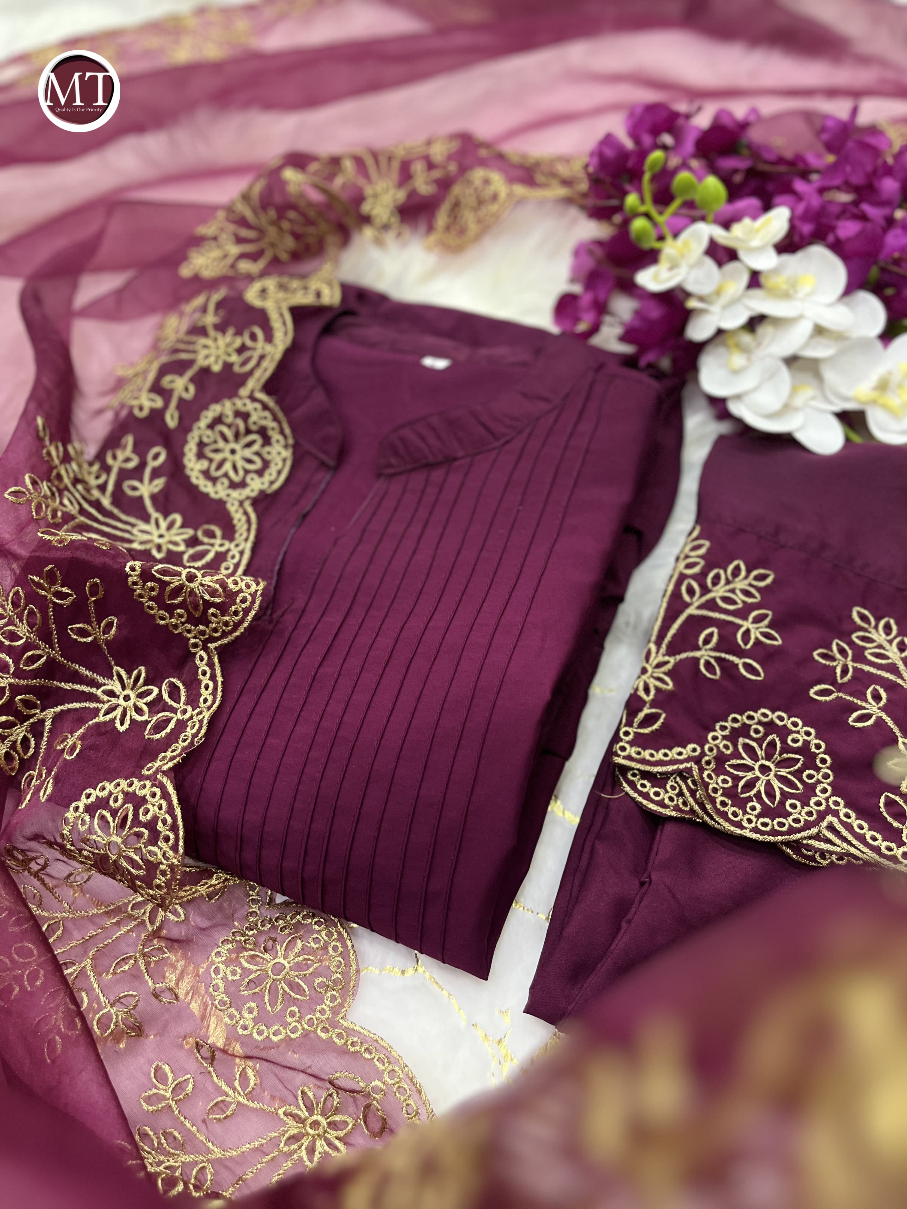 Beautiful Classical Pure Cotton Kurti Pent With Orgenza Duppata