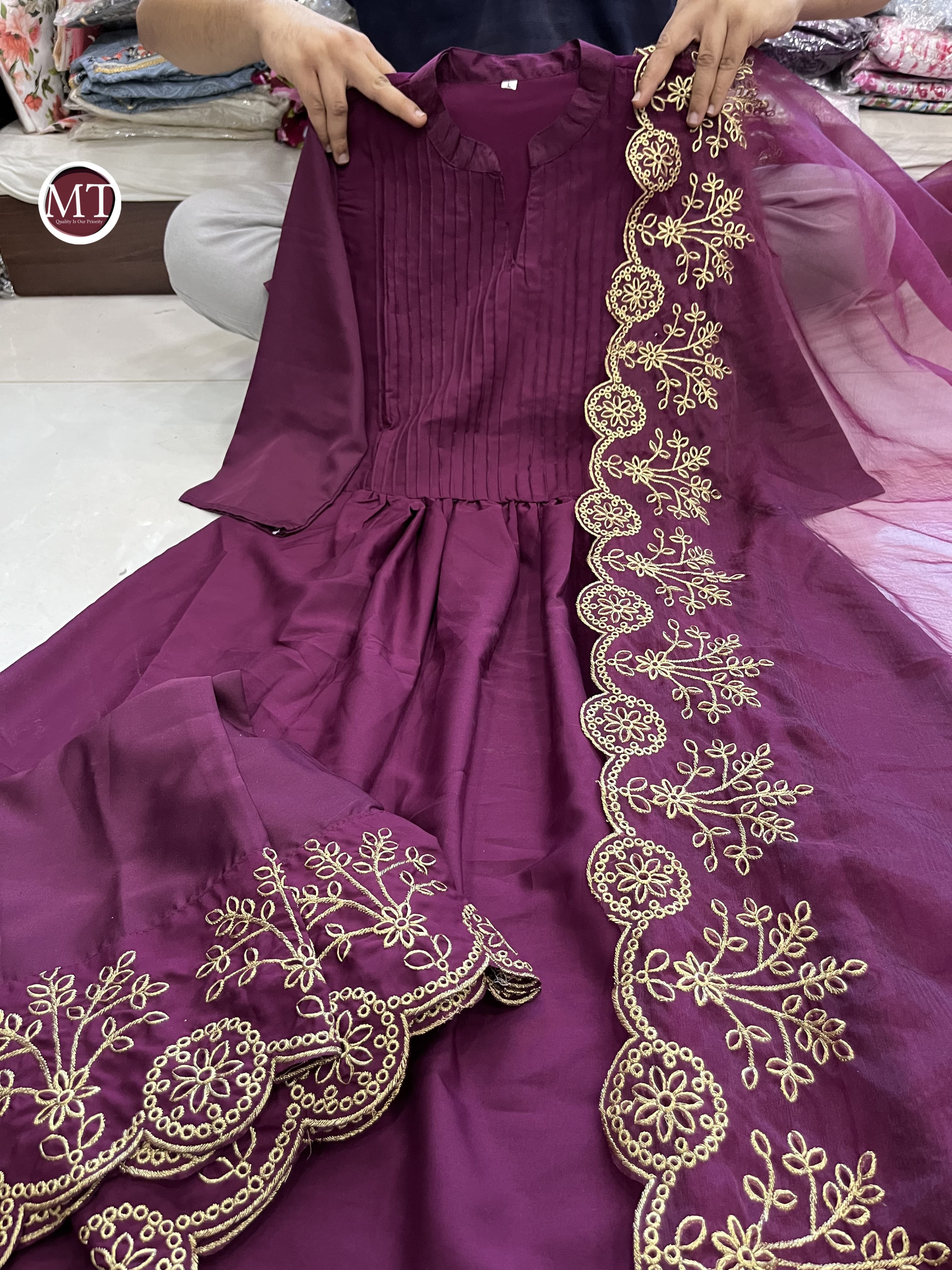 Beautiful Classical Pure Cotton Kurti Pent With Orgenza Duppata