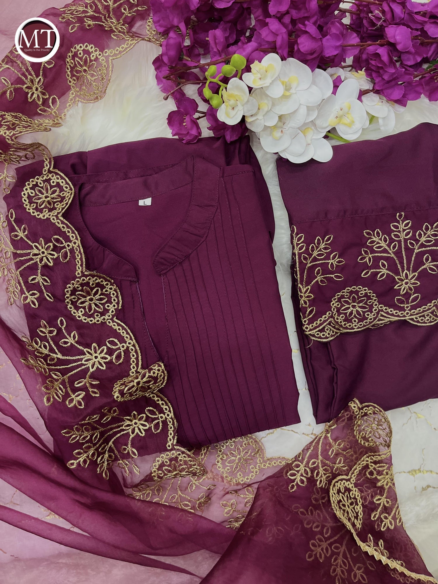 Beautiful Classical Pure Cotton Kurti Pent With Orgenza Duppata