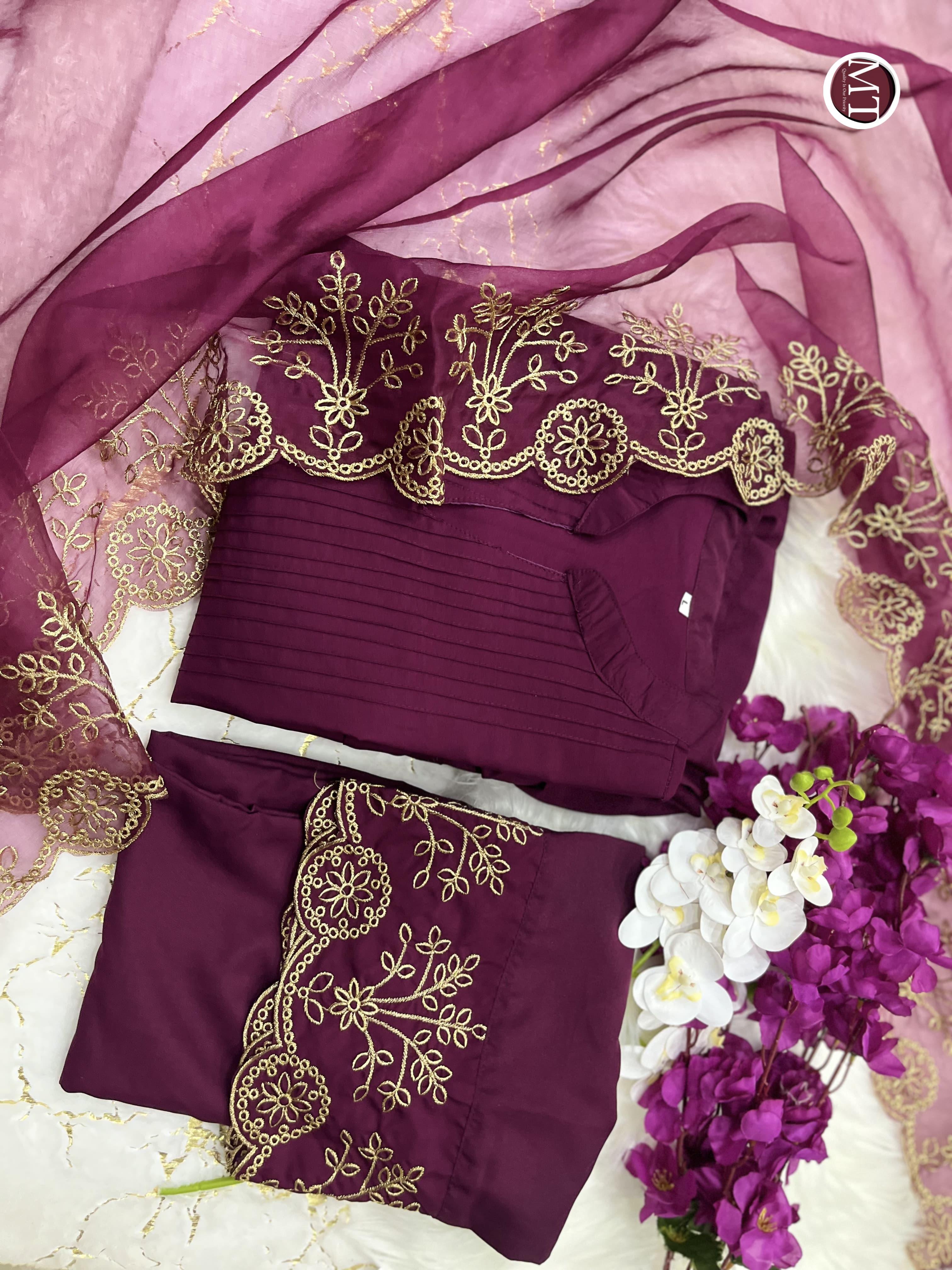 Beautiful Classical Pure Cotton Kurti Pent With Orgenza Duppata