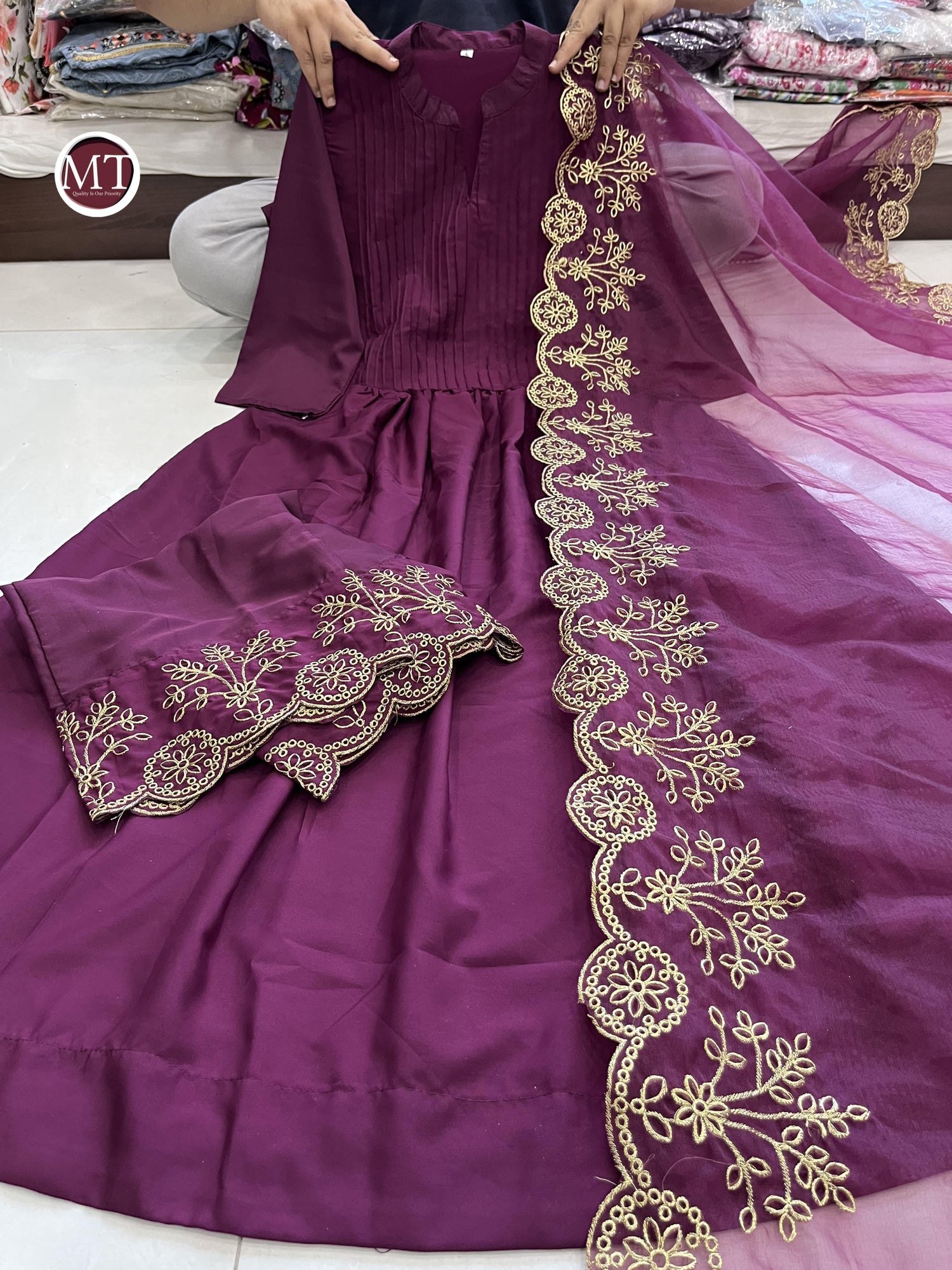 Beautiful Classical Pure Cotton Kurti Pent With Orgenza Duppata