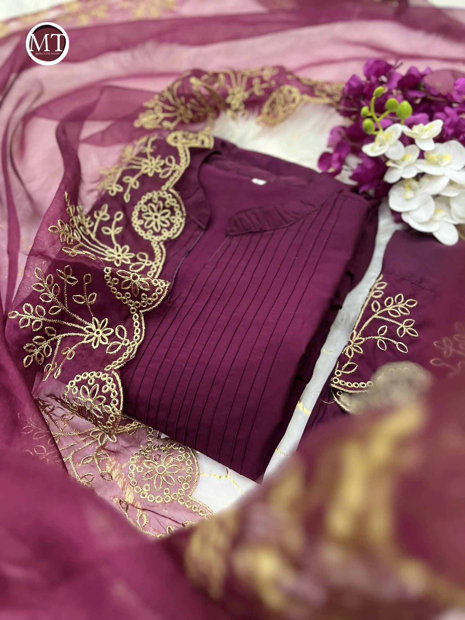 Beautiful Classical Pure Cotton Kurti Pent With Orgenza Duppata