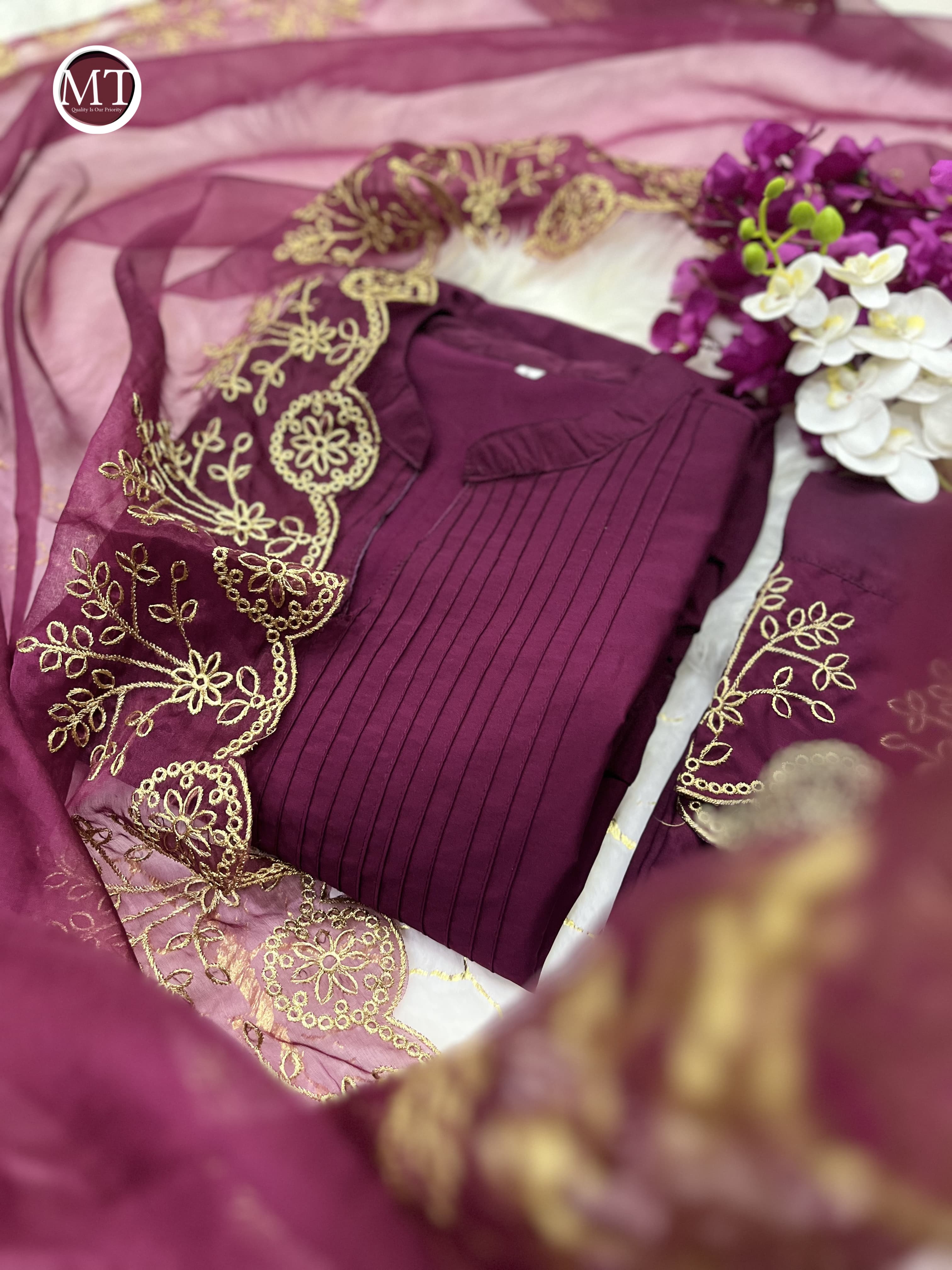 Beautiful Classical Pure Cotton Kurti Pent With Orgenza Duppata