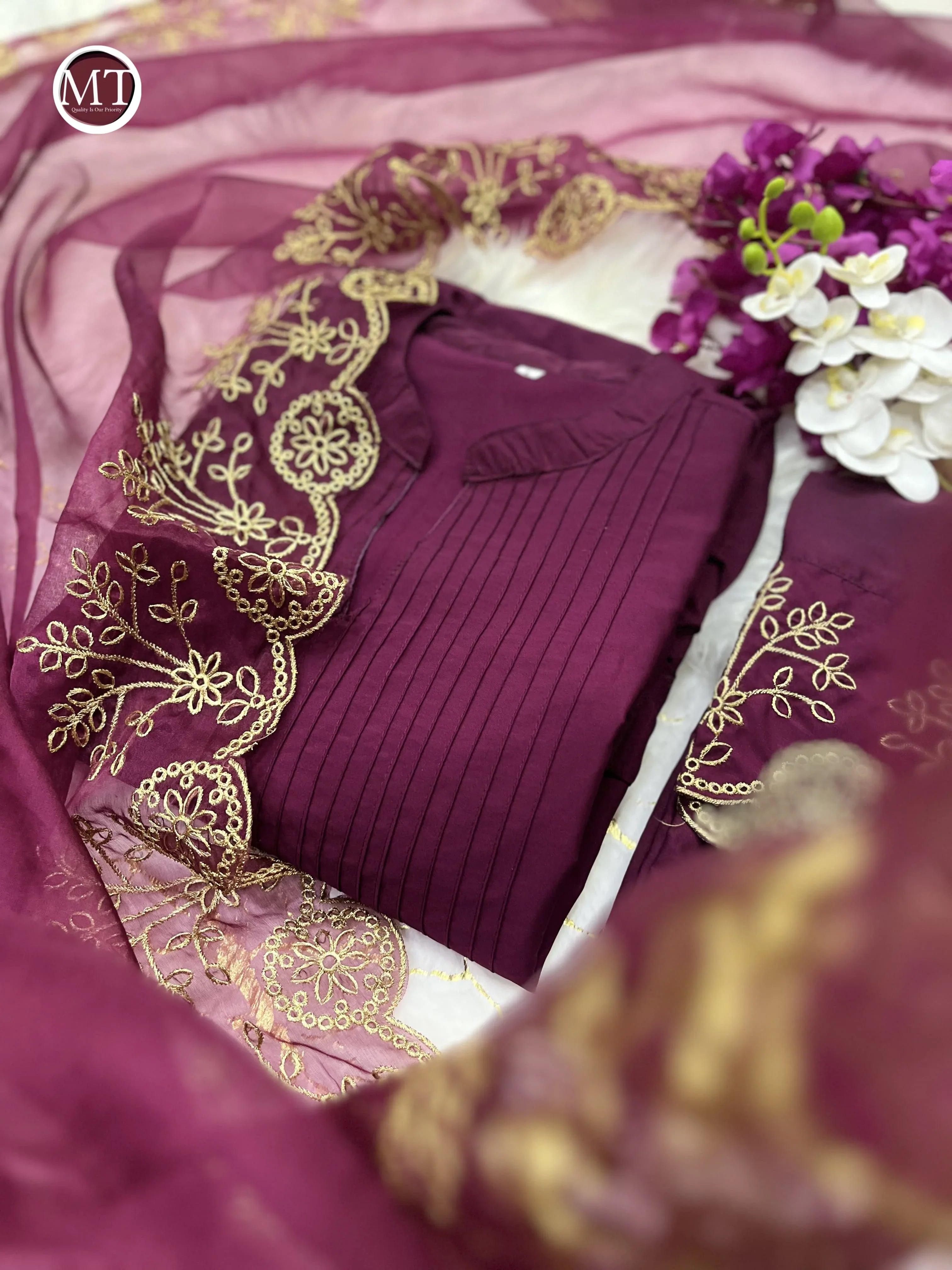 Beautiful Classical Pure Cotton Kurti Pent With Orgenza Duppata