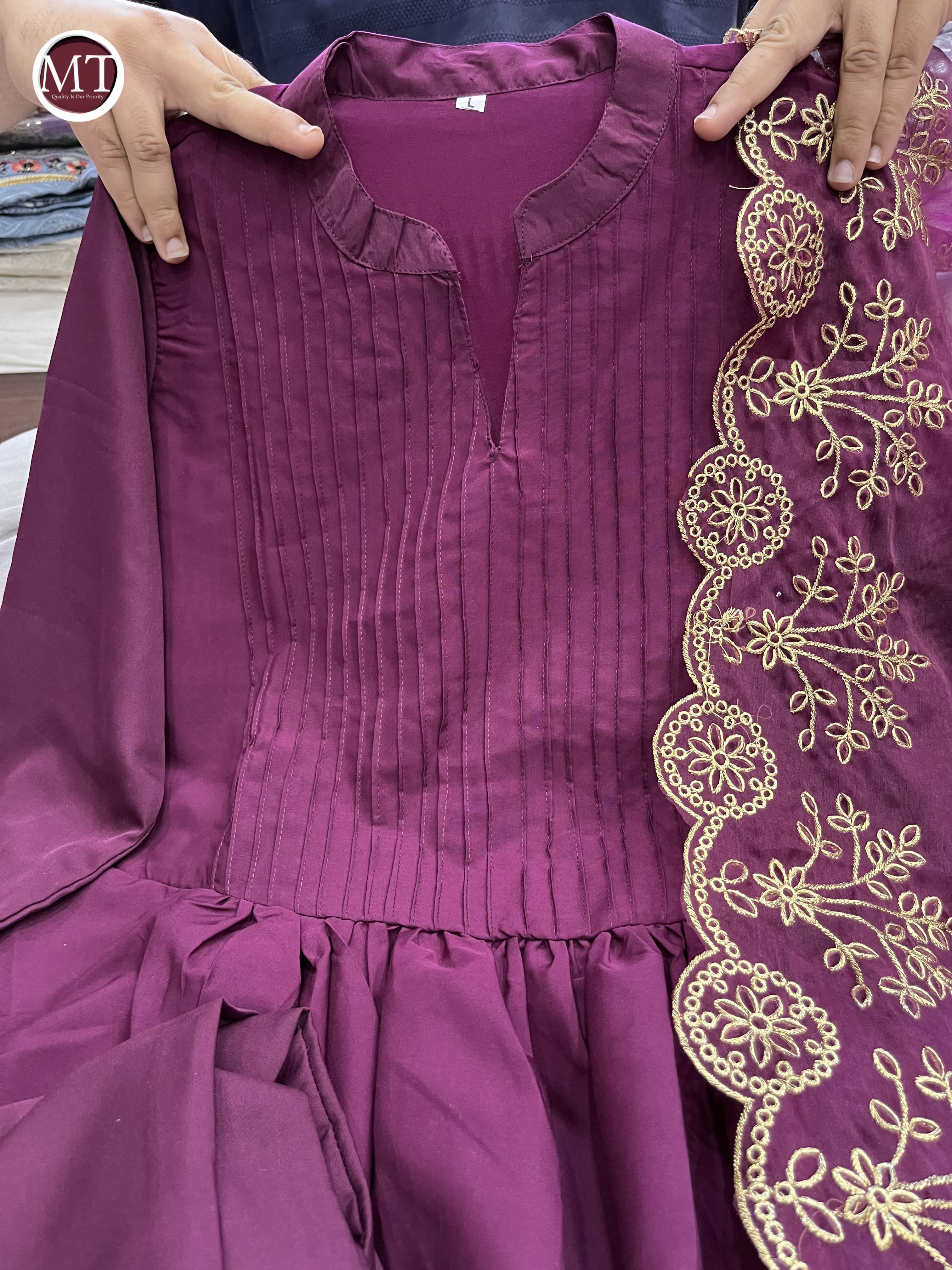 Beautiful Classical Pure Cotton Kurti Pent With Orgenza Duppata