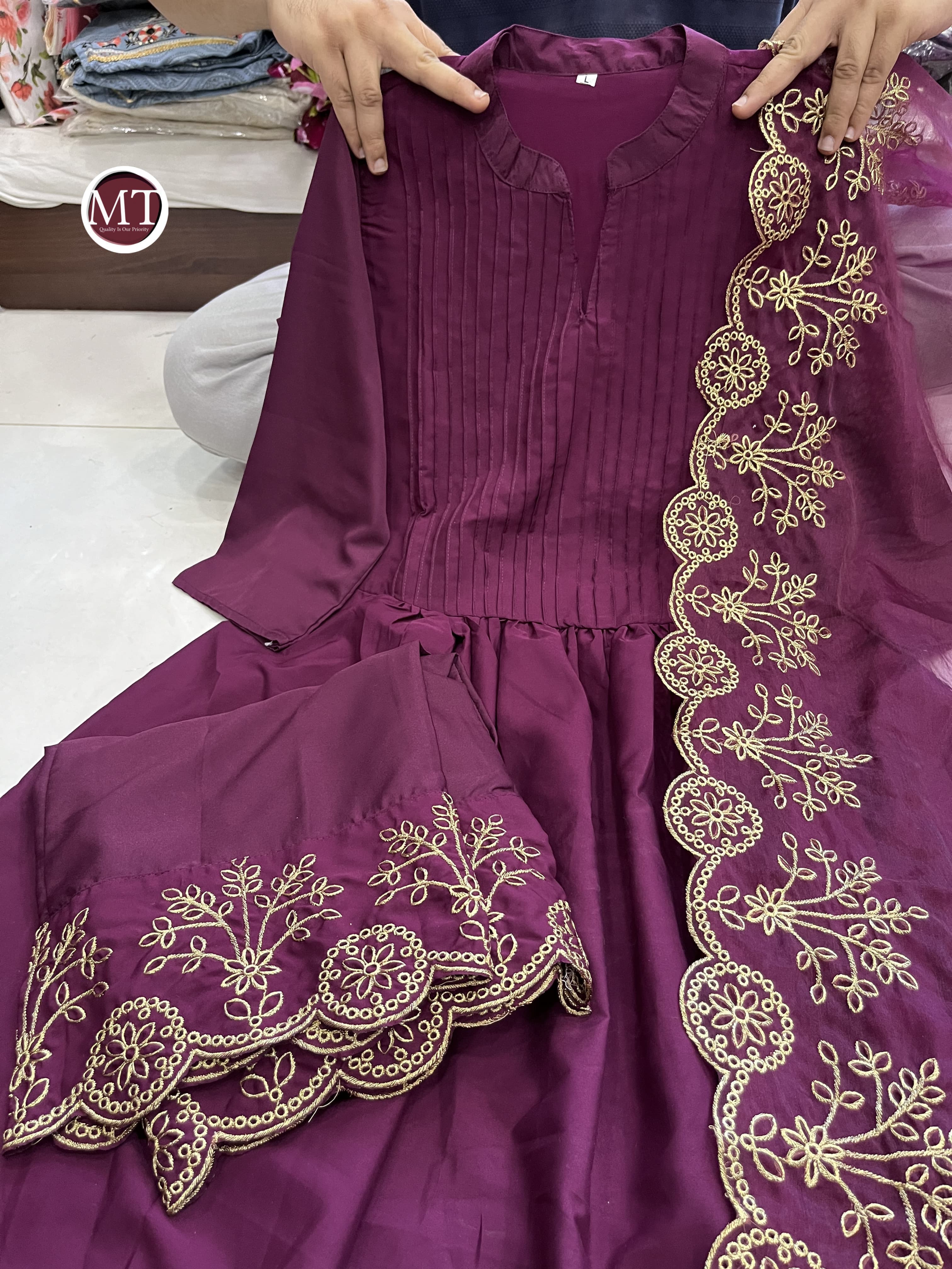 Beautiful Classical Pure Cotton Kurti Pent With Orgenza Duppata