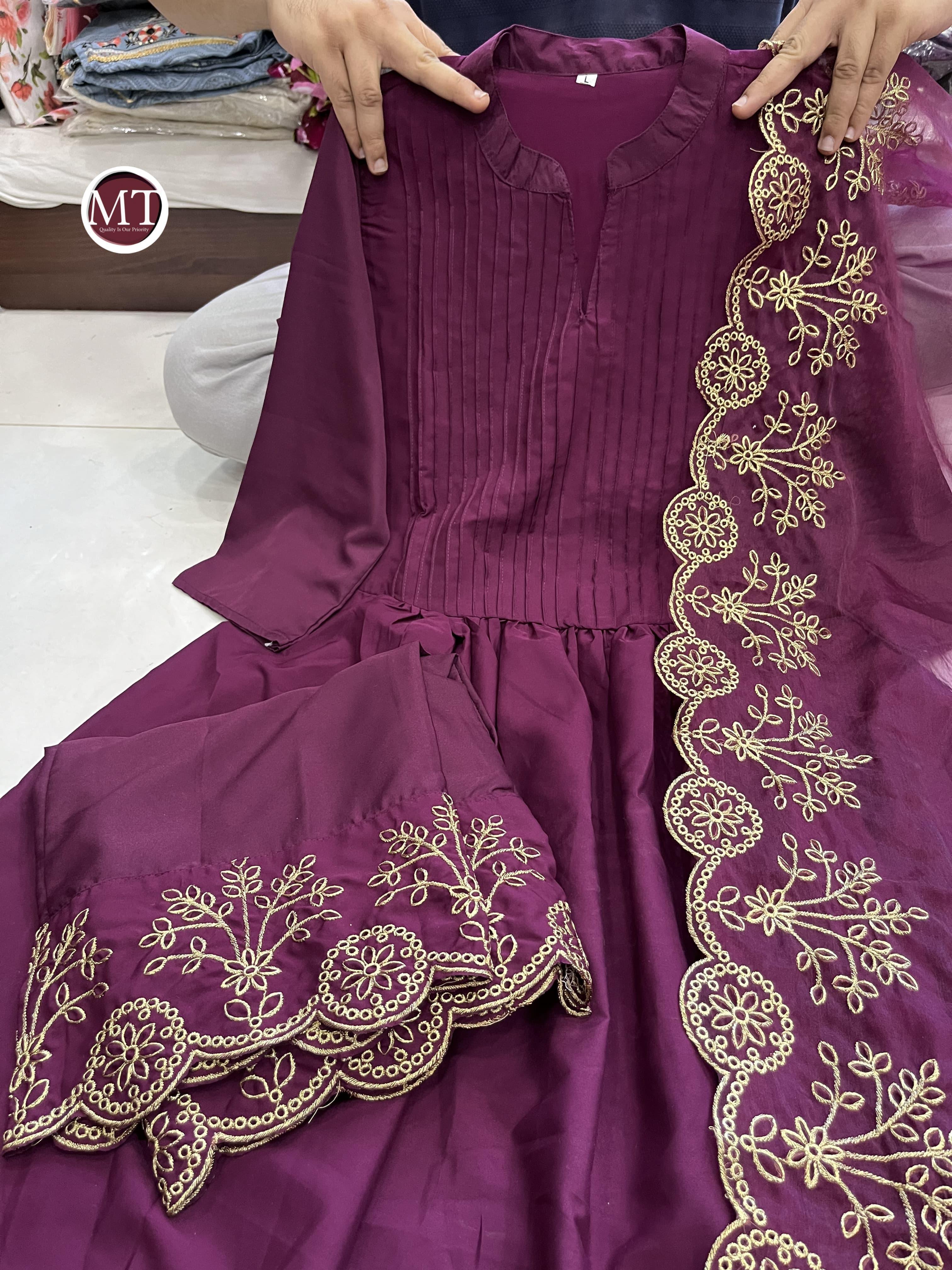 Beautiful Classical Pure Cotton Kurti Pent With Orgenza Duppata