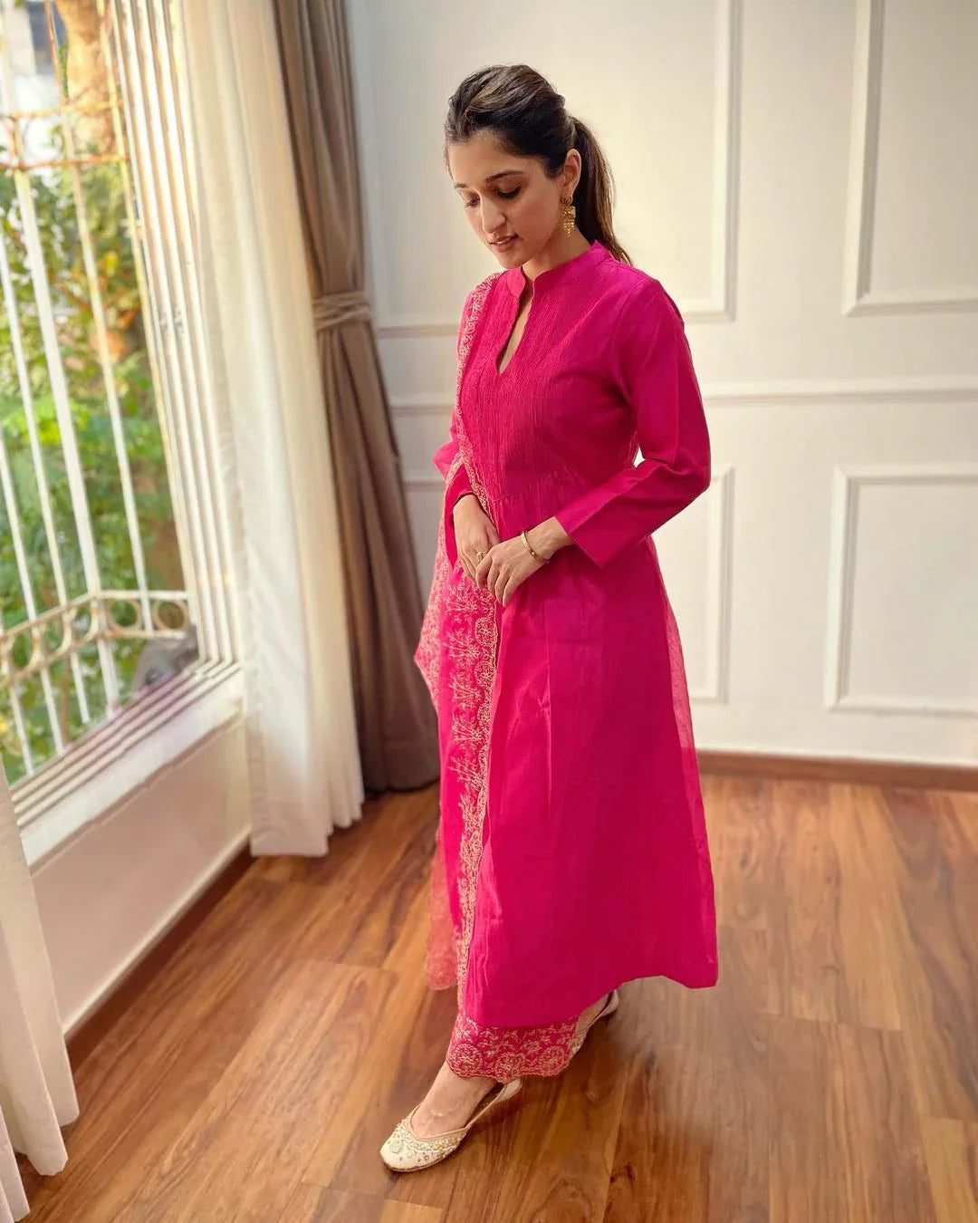 Beautiful Classical Pure Cotton Kurti Pent With Orgenza Duppata