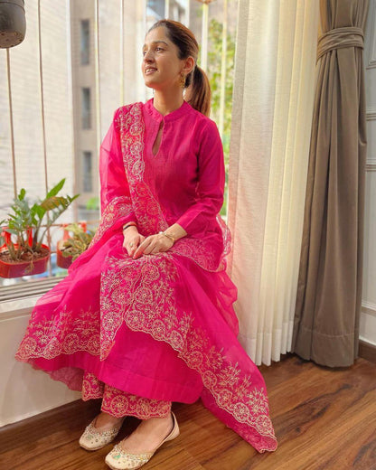 Beautiful Classical Pure Cotton Kurti Pent With Orgenza Duppata