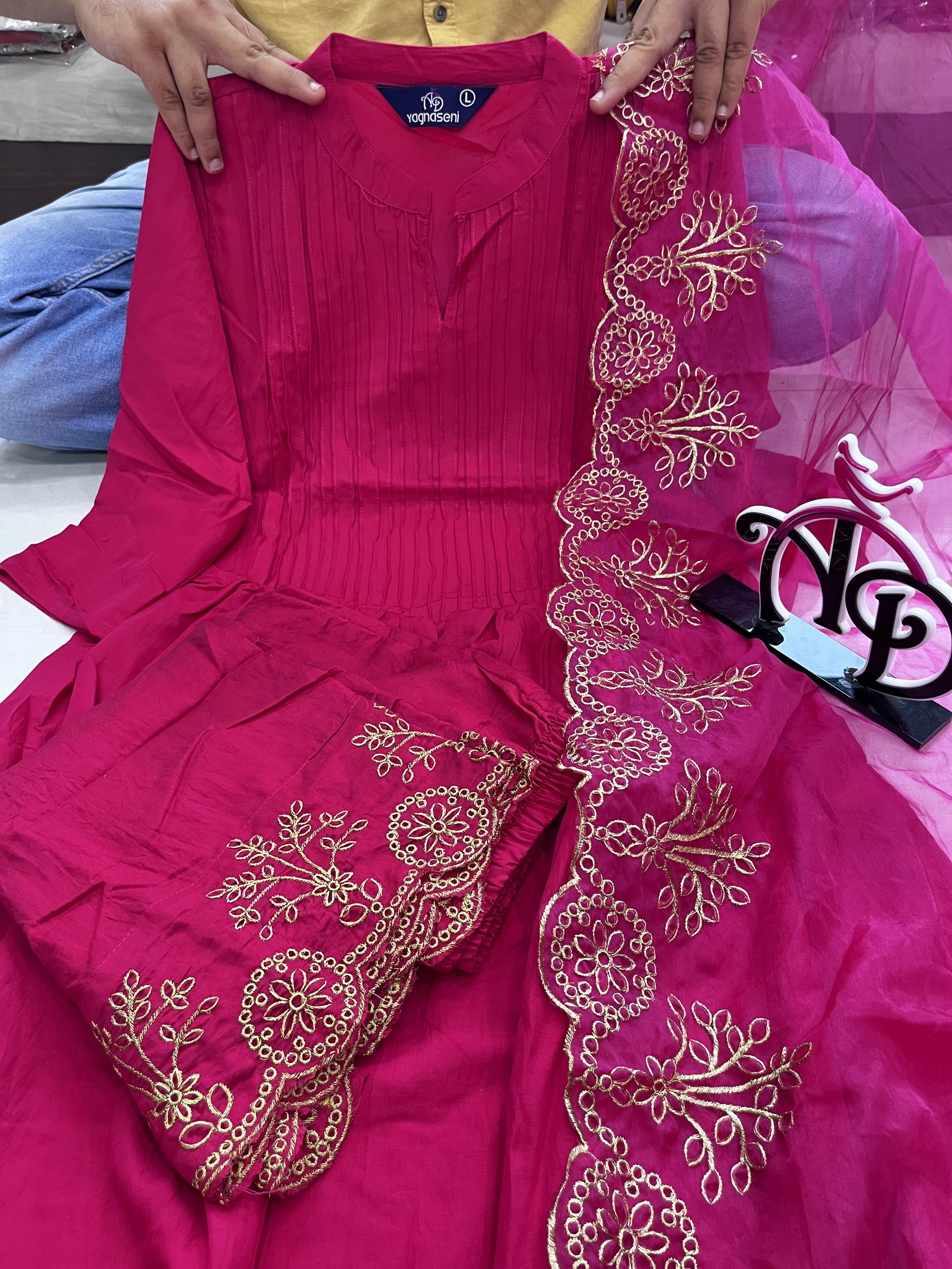 Beautiful Classical Pure Cotton Kurti Pent With Orgenza Duppata