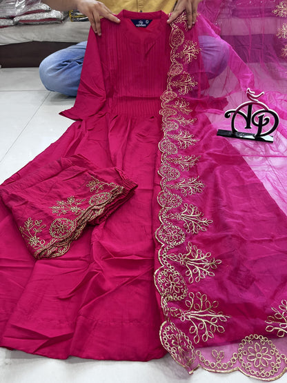 Beautiful Classical Pure Cotton Kurti Pent With Orgenza Duppata