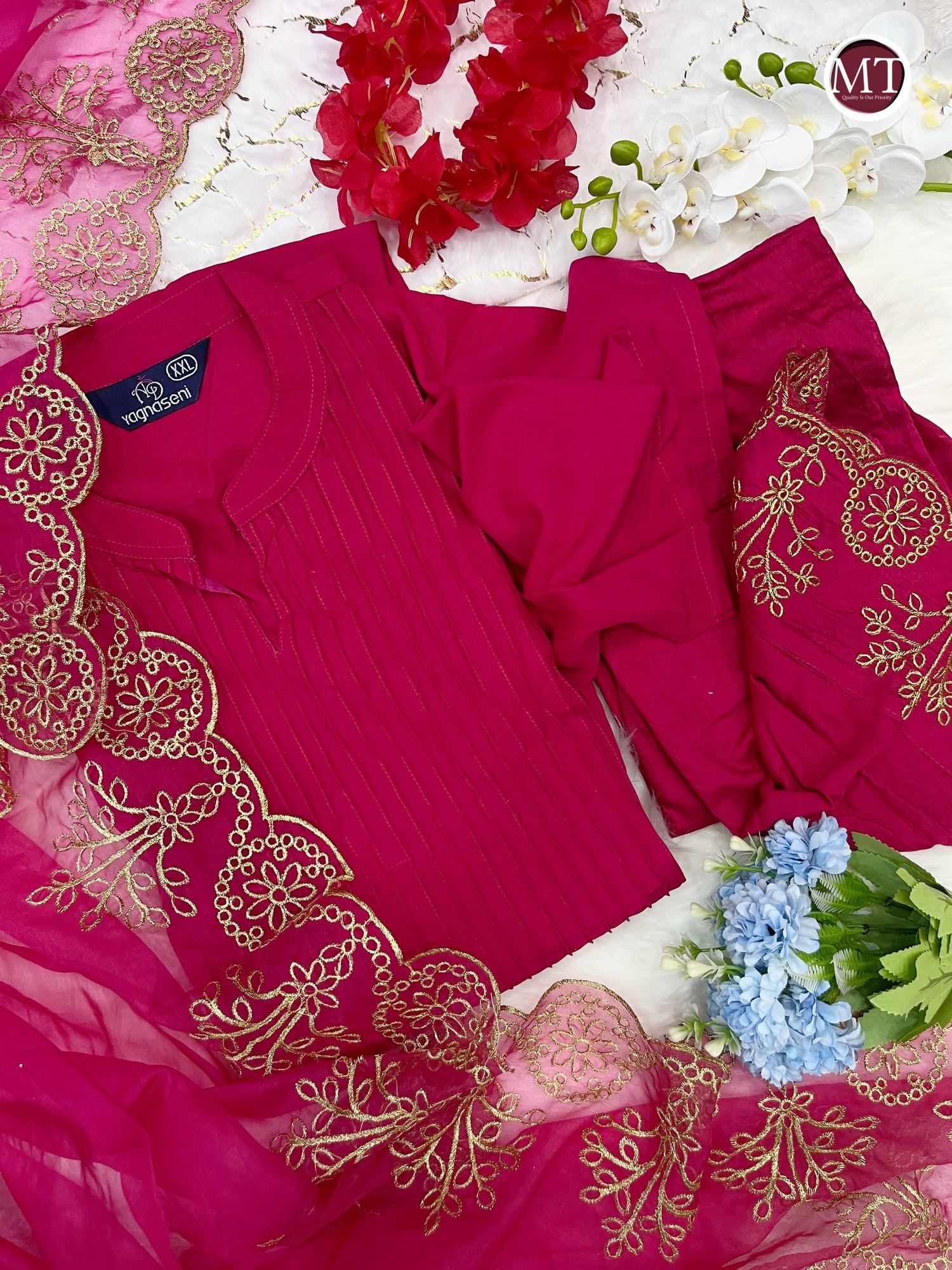 Beautiful Classical Pure Cotton Kurti Pent With Orgenza Duppata
