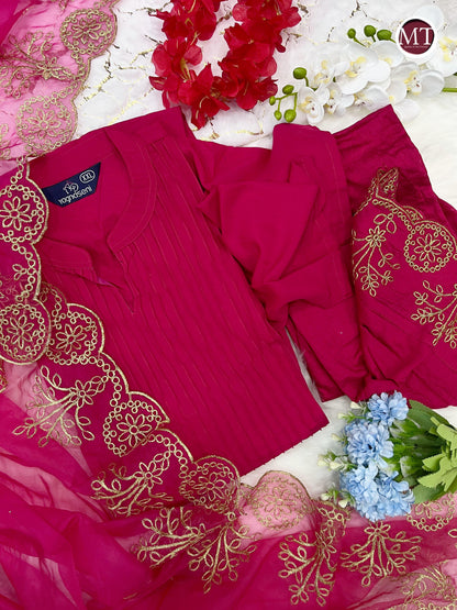 Beautiful Classical Pure Cotton Kurti Pent With Orgenza Duppata