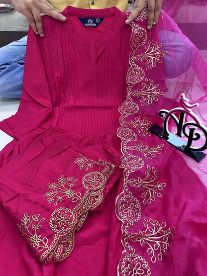 Beautiful Classical Pure Cotton Kurti Pent With Orgenza Duppata
