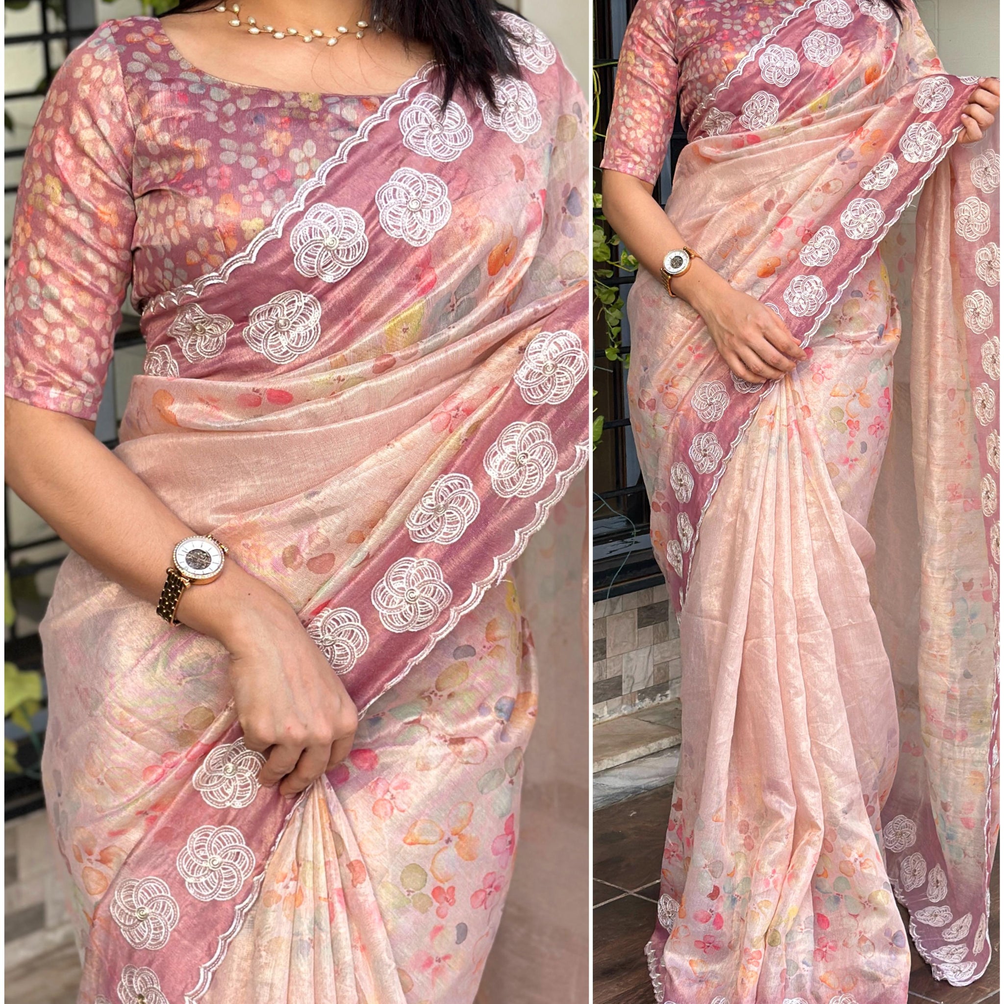 Beautiful Designer Tiara Soft Orgenza Printed & Work Saree