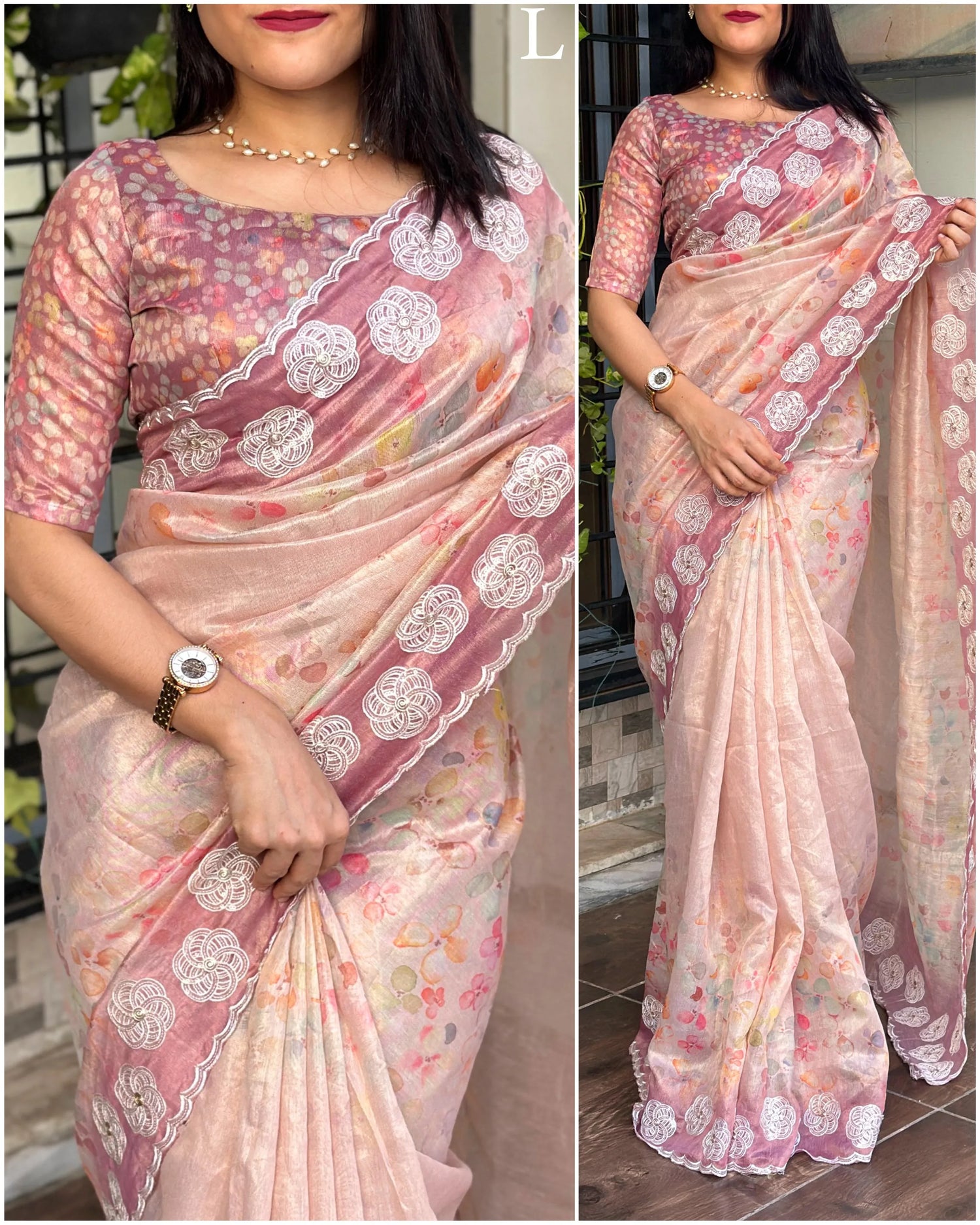 Beautiful Designer Tiara Soft Orgenza Printed &amp; Work Saree