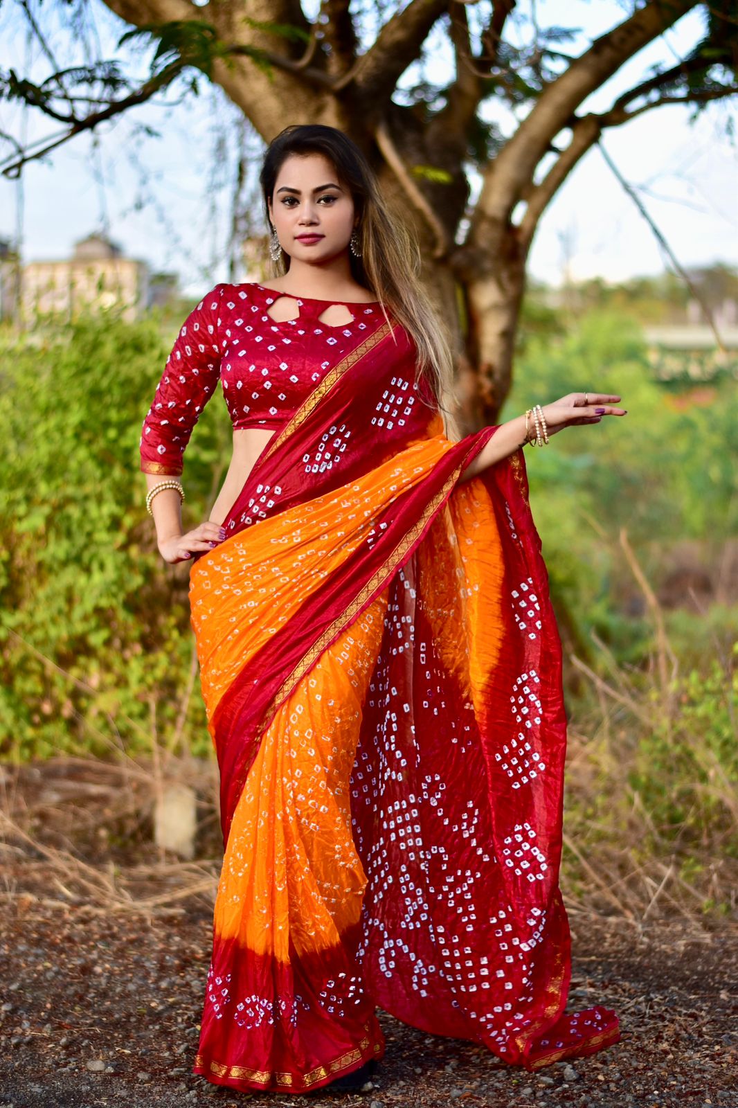 Beautiful Designer Bandhani Saree Kalashree