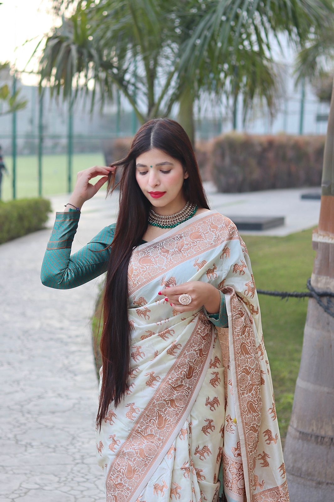 Beautiful Designer White Puja Special Paithani Saree