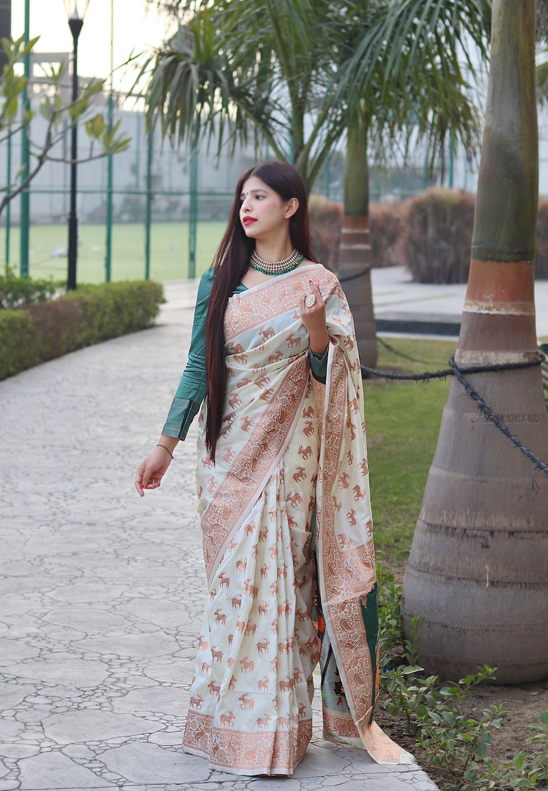 Beautiful Designer White Puja Special Paithani Saree