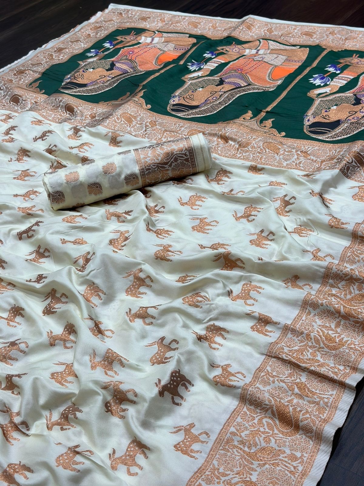 Beautiful Designer White Puja Special Paithani Saree