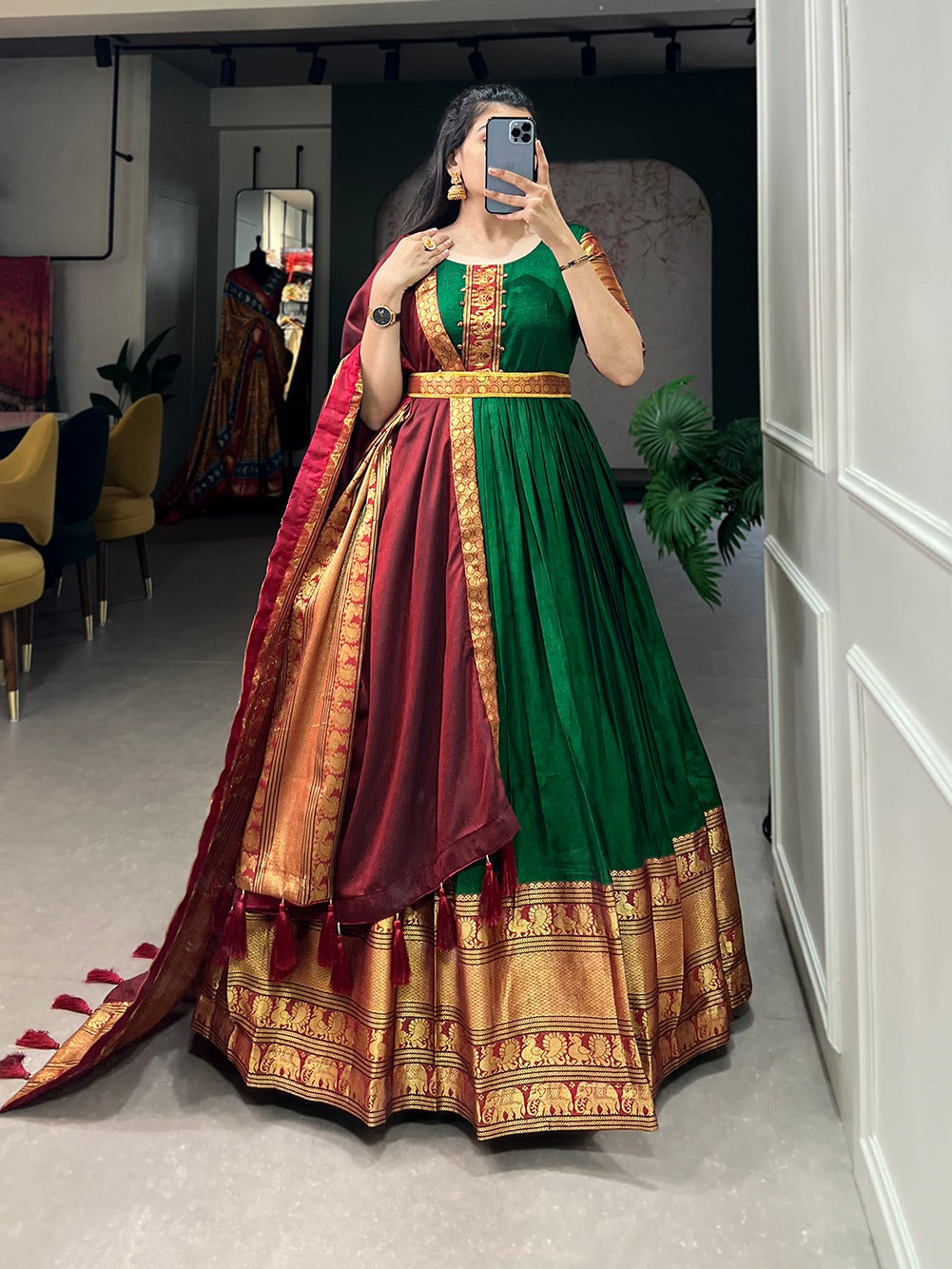 Beautiful Designer Traditional Narayanpet Cotton Gown