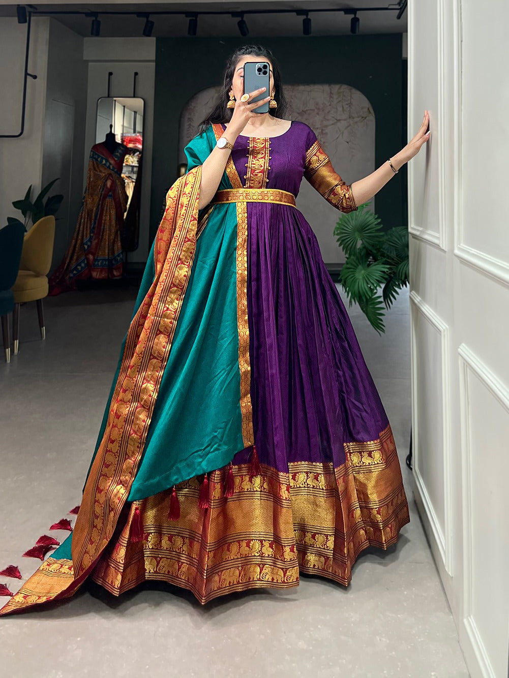Beautiful Designer Traditional Narayanpet Cotton Gown