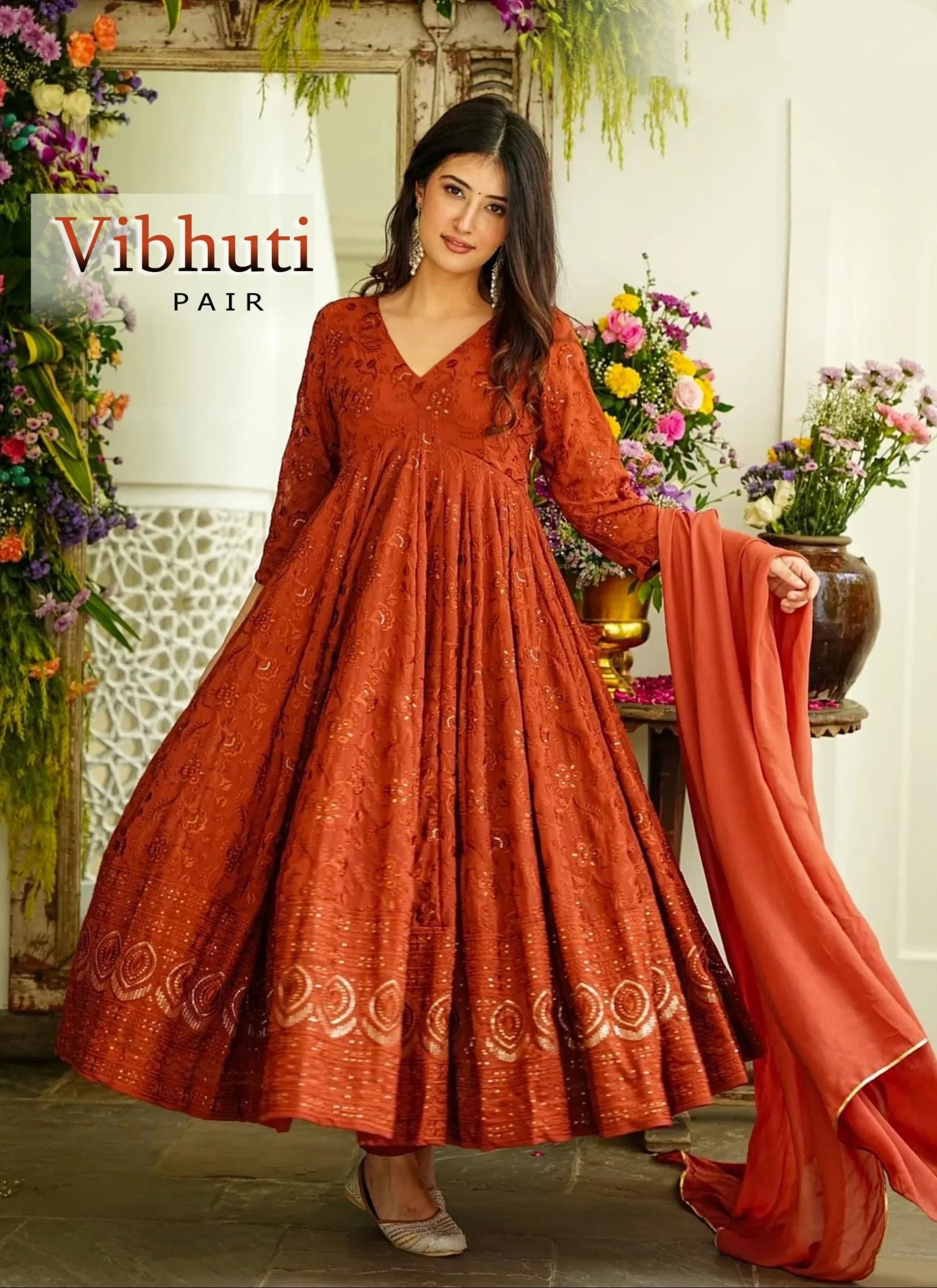 Designer Party Wear Vibhuti Heavy Fancy Pair Gown - Pant &amp; Dupatta