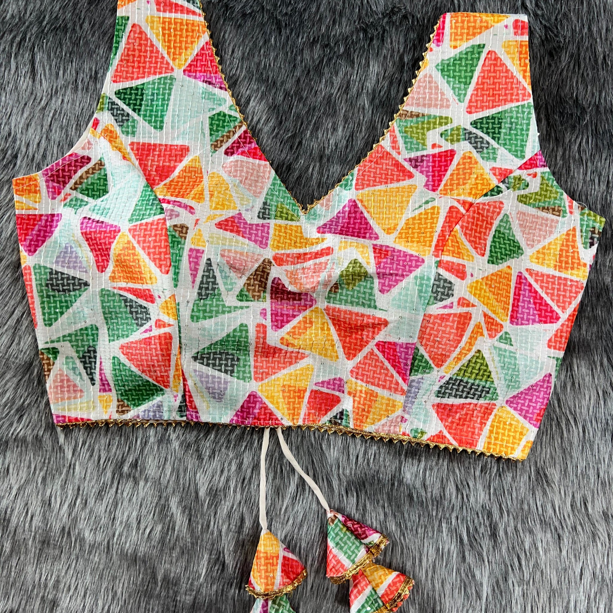 Designer Party Wear Digital Print Crochet Blouse