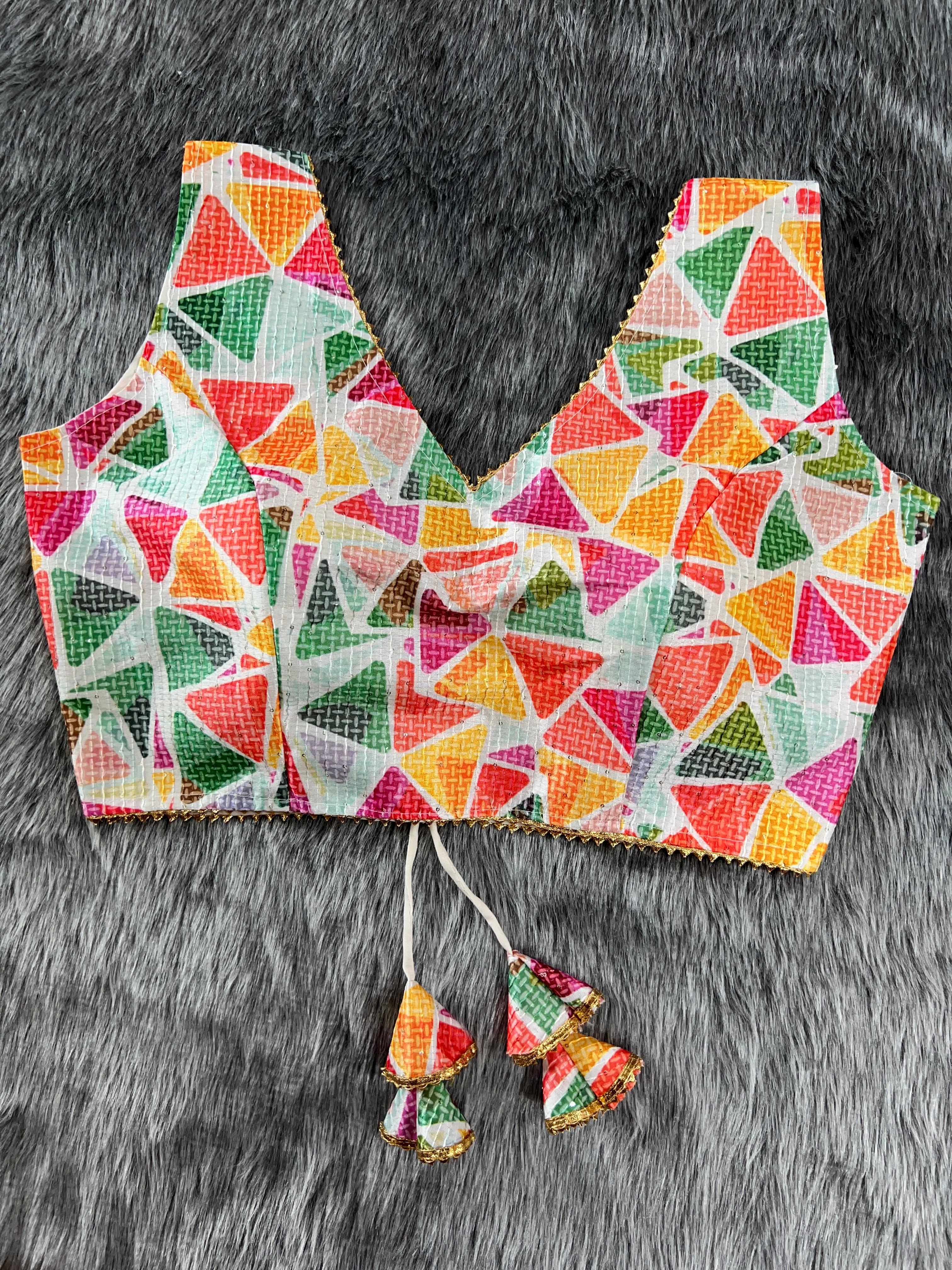 Designer Party Wear Digital Print Crochet Blouse