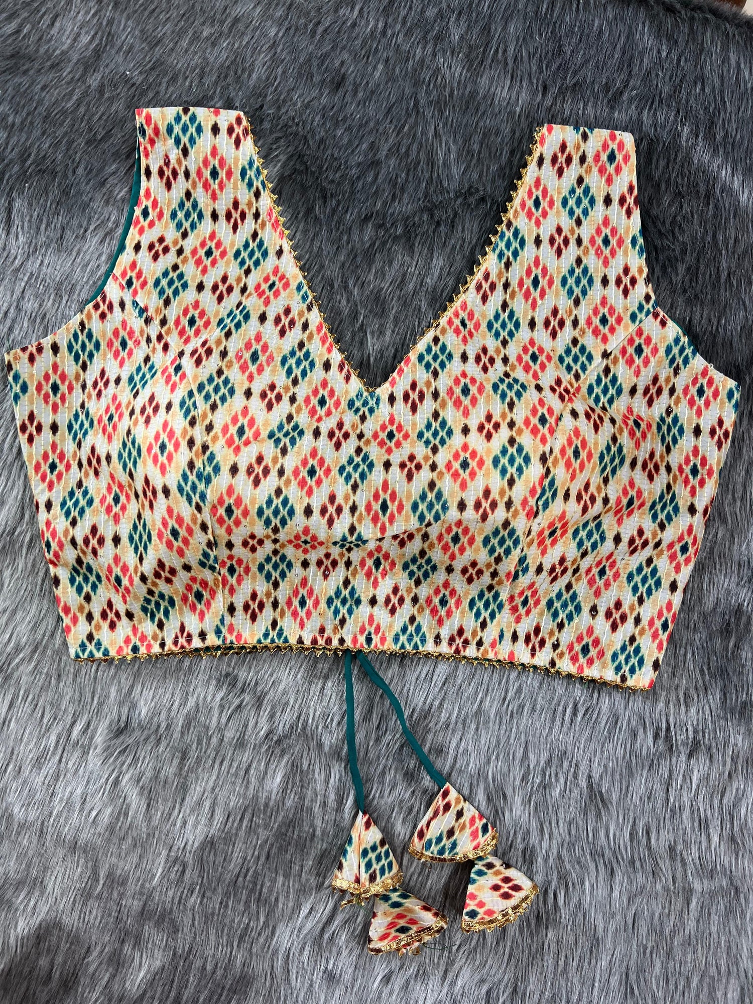 Designer Party Wear Digital Print Crochet Blouse